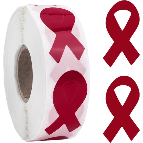 Red Ribbon Sticker, 500 Pcs Heart Disease HIV/AIDS Awareness Drug Prevention Ribbon Decals for Fundraising Event, Red Ribbon Week, Gift Letter Bags