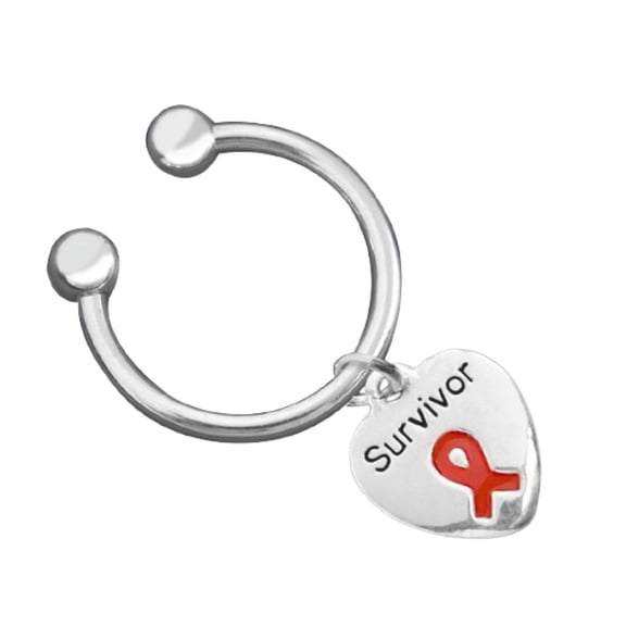 Red Ribbon Heart Charm Key Chains Survivor 25 Pack