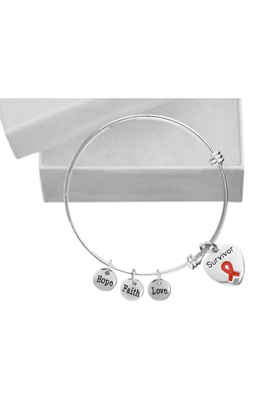 Red Ribbon Survivor Heart Retractable Charm Bracelets