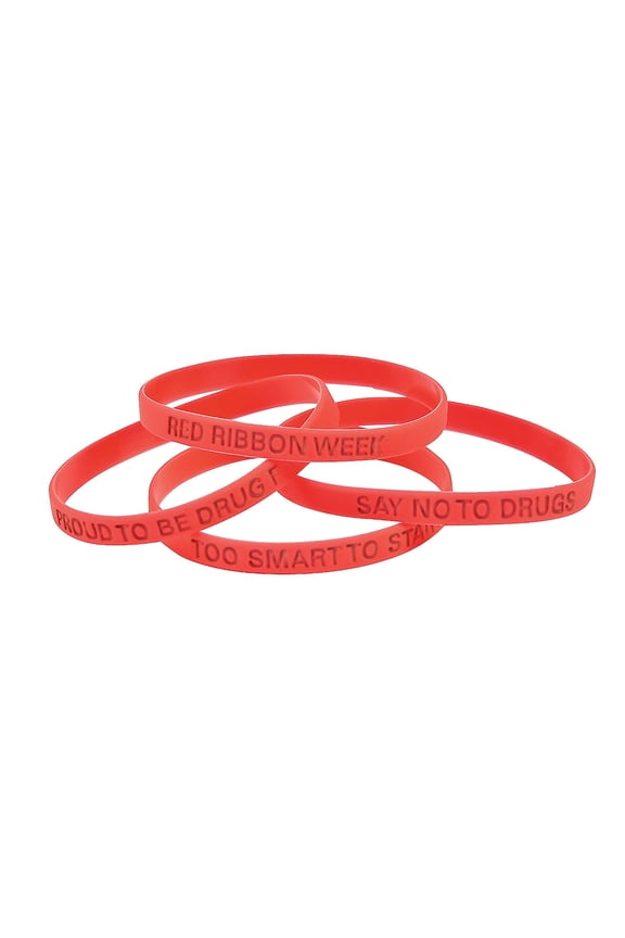 7 1/2" Red Ribbon Week Awareness Thin Silicone Bracelets - 24 Pieces