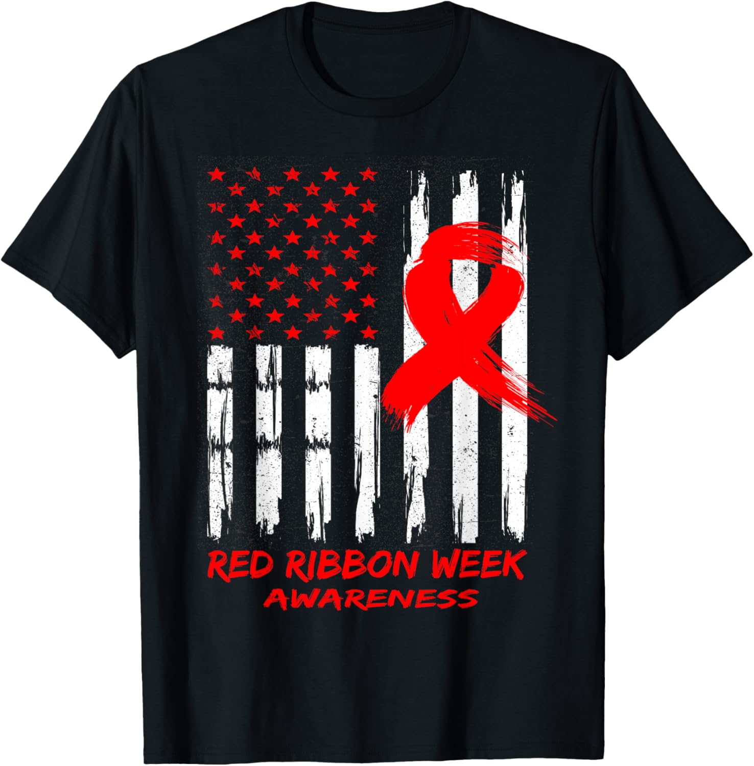Red Ribbon Week Merch Red Ribbon Week Awareness American USA Flag Red Ribbon Week T-Shirt ...