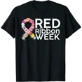 thumbnail image 1 of Red Ribbon Week Awareness Flower Graphic Drug Prevention Support Unisex T-Shirt ,up to size 5XL, 1 of 1