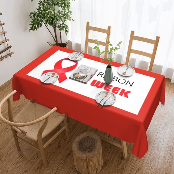 Red Ribbon Week Awareness Tablecloth Rectangle Waterproof Spill-Proof Table Cloth Cover For Kitchen Dining Farmhouse Party Wedding Outdoor Picnic Camping 54x72in