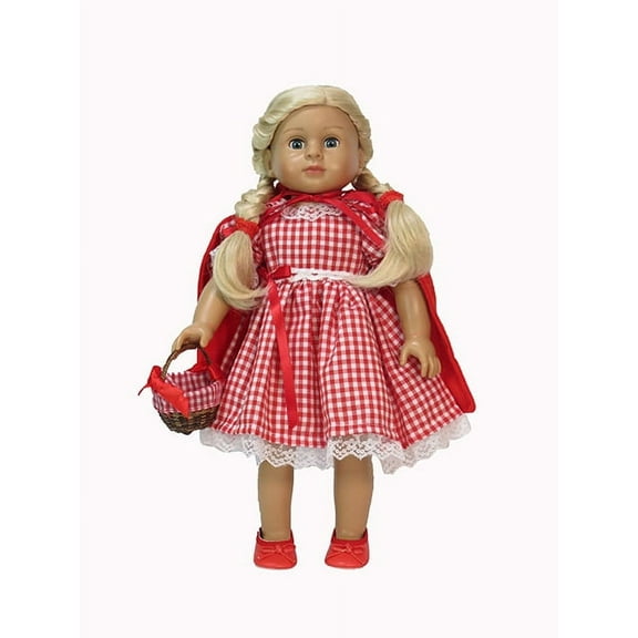 Red Riding Hood Dress with Hood & Basket Made to fot an 18in Doll
