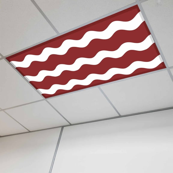 Red Ripple Magnetic Fluorescent Light Covers for Ceiling Lights 2 x 4 Feet, Simple Red White Waves Aesthetics Office Classroom Kitchen Drop Ceiling Light Covers Lighting Filters Shade Panel 1 Pack