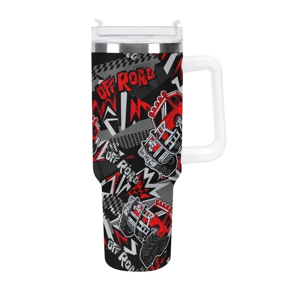 Red Road Car 40 Oz Tumbler with Handle and Straw Lid, Stainless Steel Insulated Travel Coffee Mug, Vacuum Insulated Water Bottle for Home, Office, Car, Keep Hot/Cold for Hours