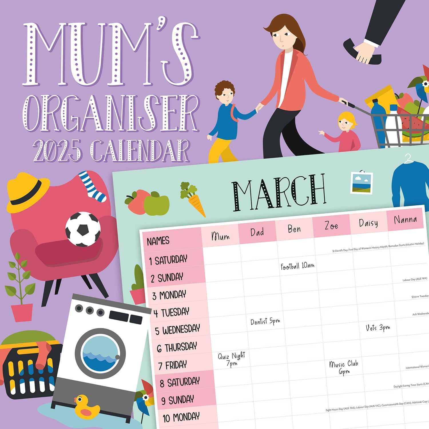 Red Robin 2025 Mum's Organiser Wall Calendar, Premium Paper, Hangable 12 Month Calendar