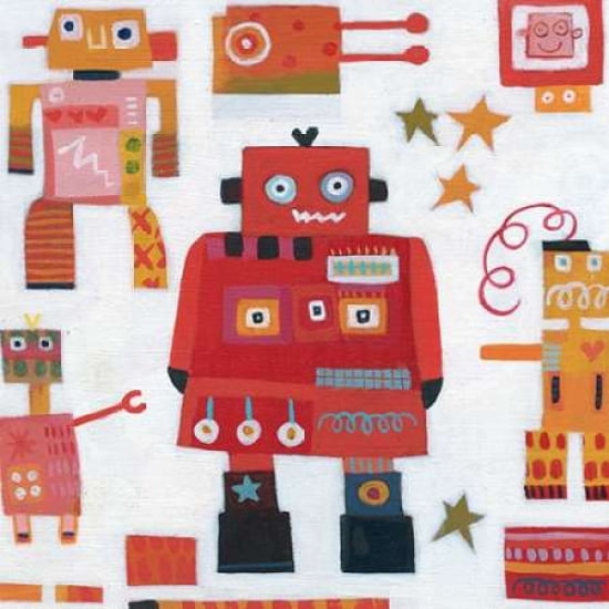 Red Robots Canvas Art - Anne Davies (24 x 24)