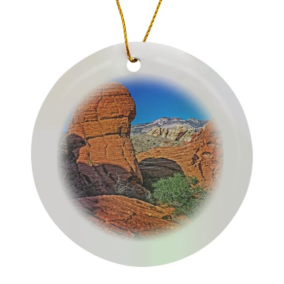 3drose, Red Rock Canyon Vertical Formation, Nevada, Circle Porcelain Ornament