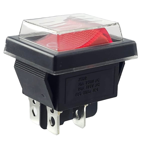 Red Rocker Switch On/Off with Waterproof Cover 4-Pin 250V 16A Illuminated Switch likeweier
