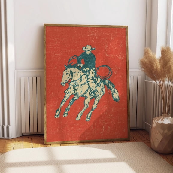 Red Rodeo Pop Art, Bull Rider Print, Vibrant Western Poster, Colorful Cowboy Wall Decor Unframed Paper Print
