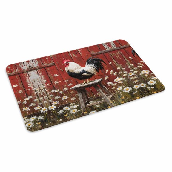 Red Rooster Doormat Outdoor Entrance 16"x24", Farmhouse Animals Spring Floral Rustic Absorb Moisture Dirt Door Mats, Non-Slip Rubber Backing Floor Mats Indoor, Low-Profile Front Door Rugs