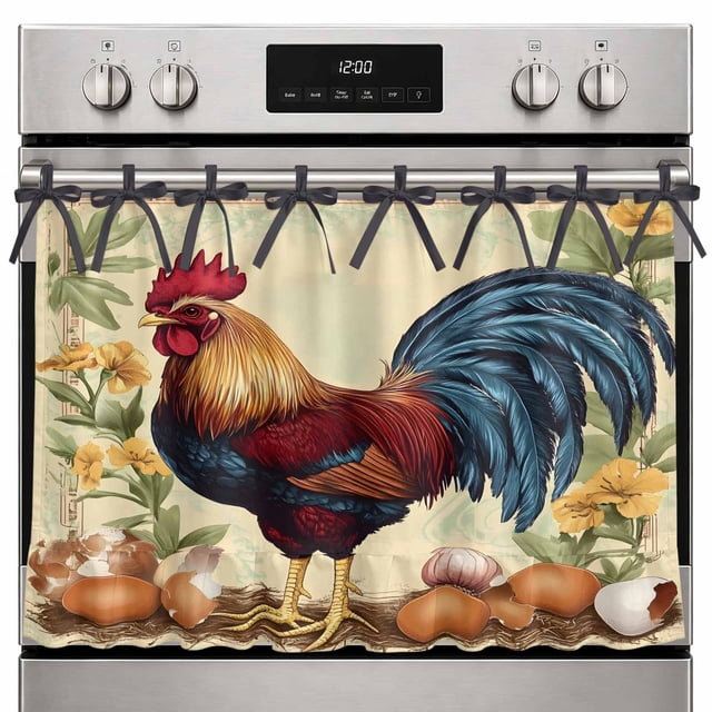 Red Rooster Flowers Egg Oven Skirt Curtain for Kitchen Decor 27 x 20 ...