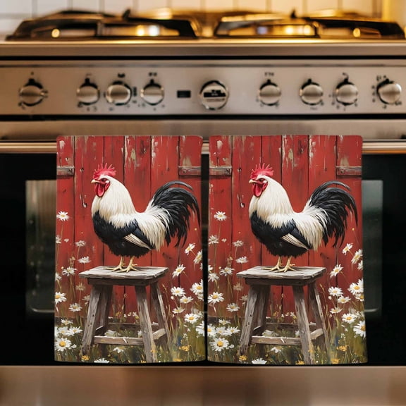 Red Rooster Kitchen Towels Set of 3, Farmhouse Animals Spring Floral Rustic Absorbent Dish Towels for Kitchen, Microfiber Hand Towel, Quick Drying Tea Towel for Cleaning Decorative Dishcloths