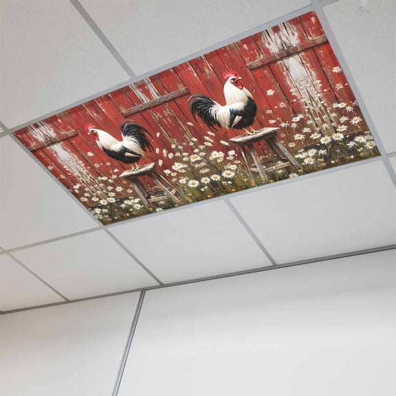 Red Rooster Magnetic Fluorescent Light Covers for Ceiling Lights 2x4Ft, Farmhouse Animals Spring Floral Rustic Office Classroom Kitchen Drop Ceiling Light Covers Lighting Filters Shade Panel 1 Pack