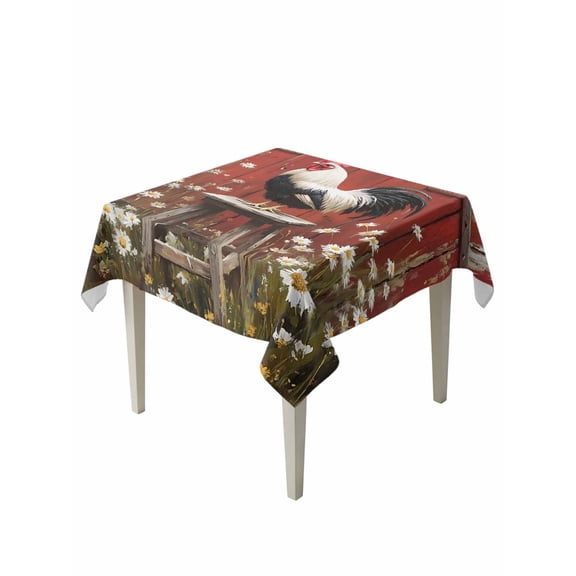 Red Rooster Table Cloth, Farmhouse Animals Spring Floral Rustic Waterproof Tablecloth for Square Tables, Reusable Washable Fabric Table Cover for Restaurant Kitchen Dining Tables 60"x60"