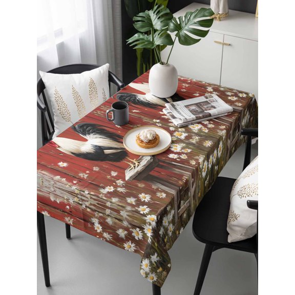 Red Rooster Tablecloth Rectangle Table Cloth 60x120, Waterproof Tablecloth Outdoor Table Cloth, Farmhouse Animals Spring Floral Rustic Washable Table Cover for Kitchen Dinning Party