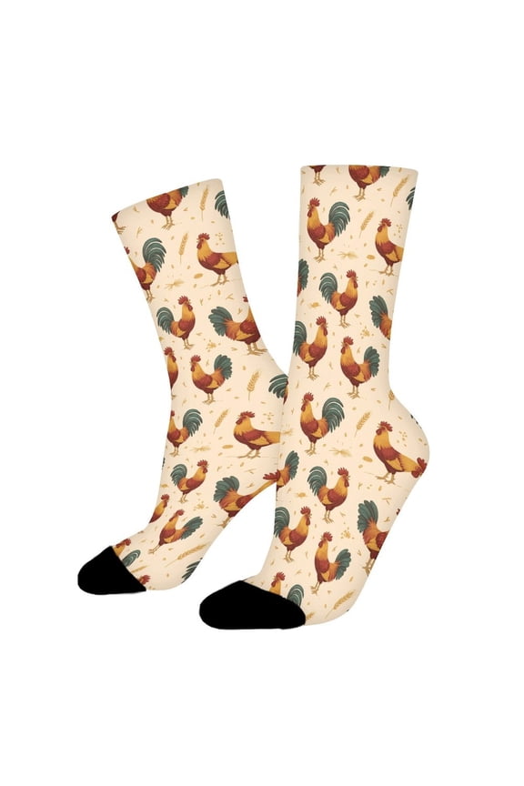 Red Roosters And Wheat Funny Novelty Crew Socks for Women Men Sports