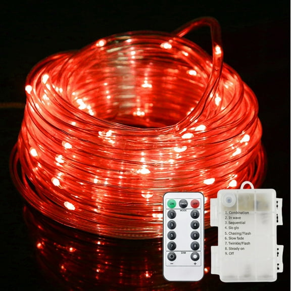 Red Rope Lights ,23 ft 50 LED Clear Tube Lights with Remote Control, 8 Modes Outdoor Battery Operated Fairy String Lights for Party Yard Home Wedding Christmas Halloween Holiday Decoration