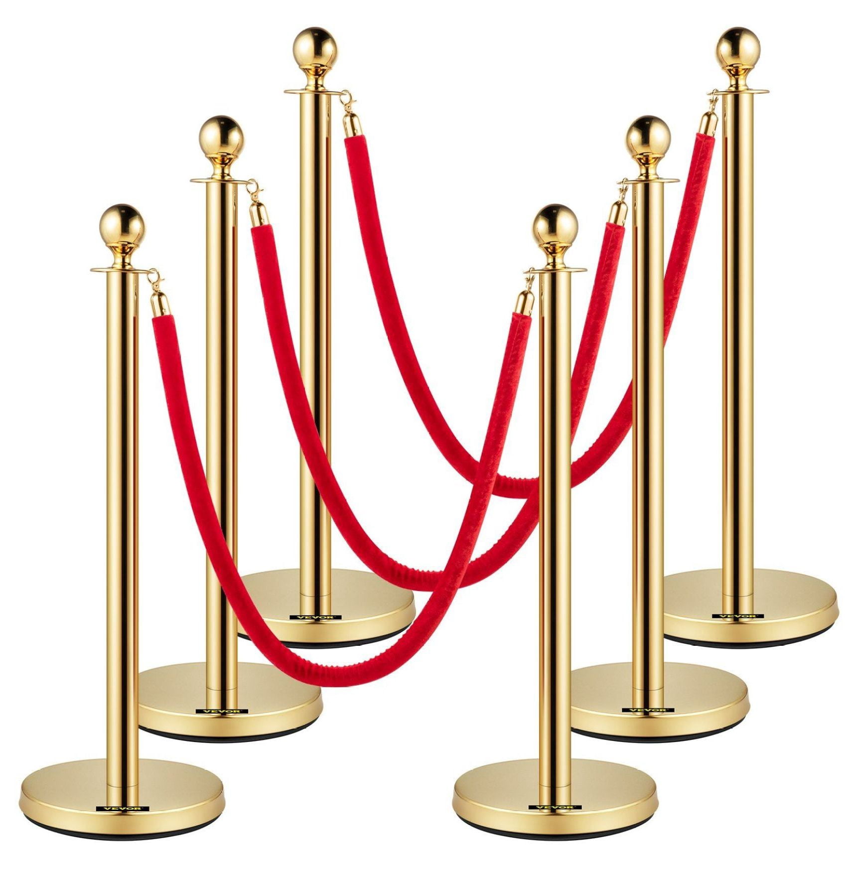 Theater Queue Ropes Red Rope Stanchion Set 6PCS - 5ft Stainless Steel Crowd Control ...