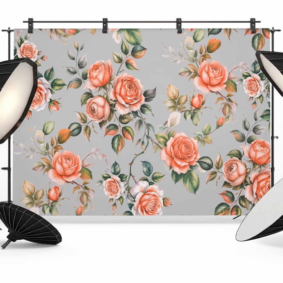Red Rose Backdrop for Photography,Fabric Photo Background Backdrop,Farmhouse Romantic Botanical Floral Vines Photo Booth Background for Portrait Photoshoot Video Wedding Studio Decor Banner 10x8ft