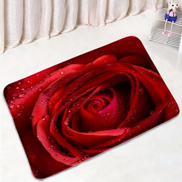 Red Rose Bath Mat Set Rustic Plants Nature Flowers Black Modern Home