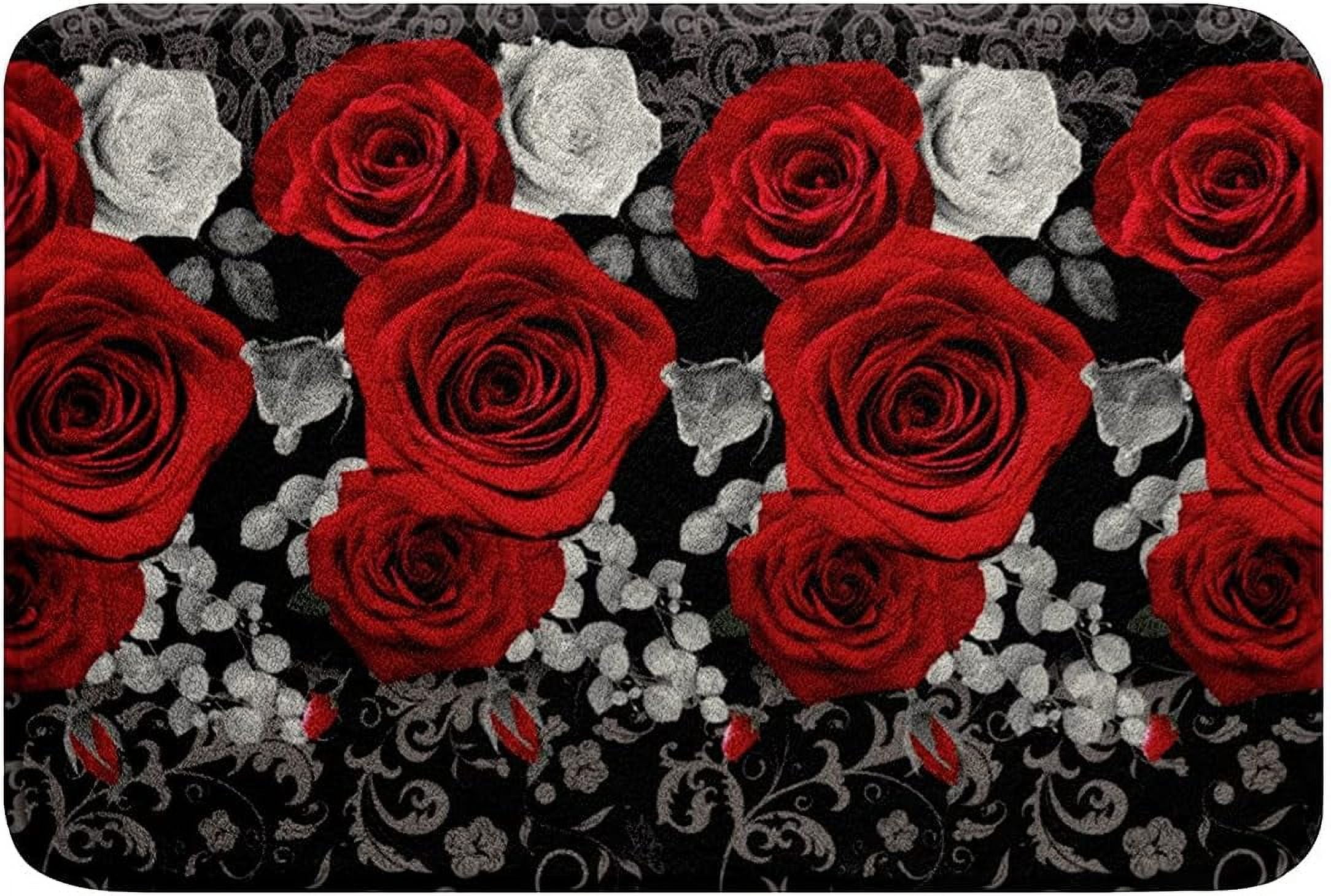Red Rose Bathroom Rug Non Slip Bath Mat for Bathroom (16x24) Water