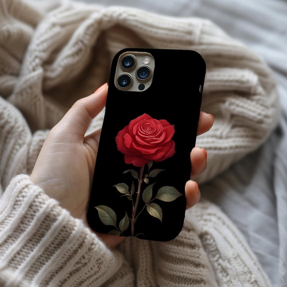 Red Rose Black Phone Case For iPhone Samsung Galaxy Slim Hard Cover Floral Summer Flower Pattern Gift