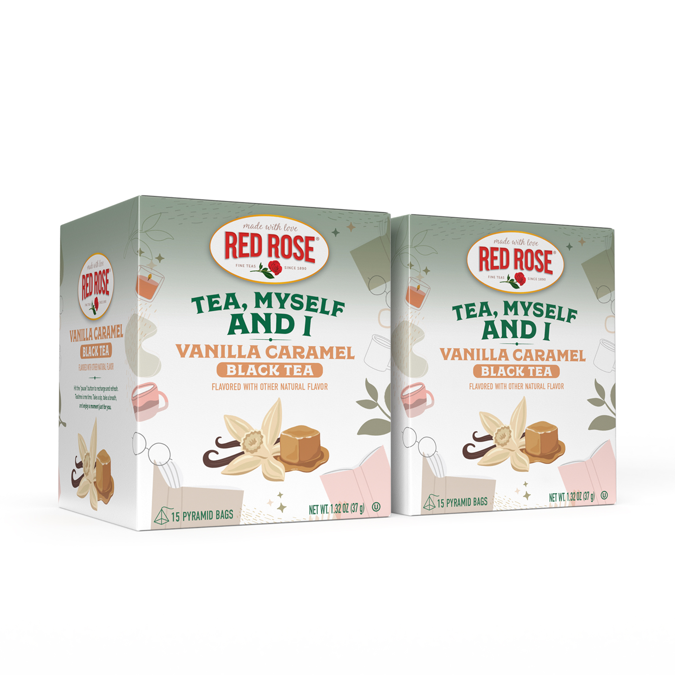 Red Rose Black Tea with 15 Individually Wrapped Pyramid Tea Bags Per