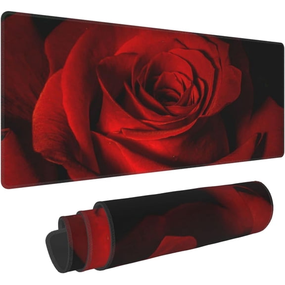 Red Rose Blossom Extended Mouse Pad 31.5x11.8 Inch XL Red Flower Petals Floral Non-Slip Rubber Base Large Gaming Mousepad Stitched Edges Keyboard Mouse Mat Desk Pad for Office Home