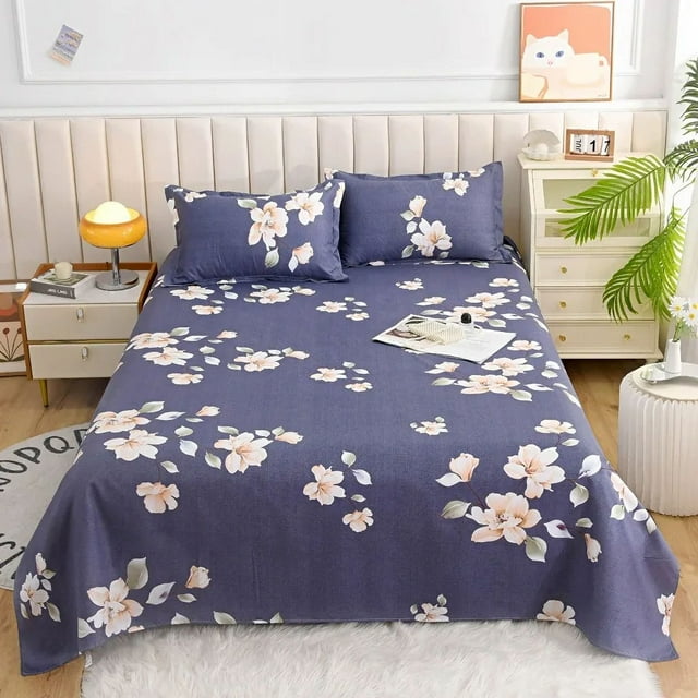 Red Rose Blossoms Printed Flat Bed Sheets for Single /Double Bed
