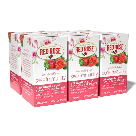 Red Rose Blossoms Strawberry Rose Blossom Herbal Tea with 18 Individually Wrapped Tea Bags Per Box (Pack of 6) Caffeine Free Brew Hot Naturally Flavored Herbal Tea