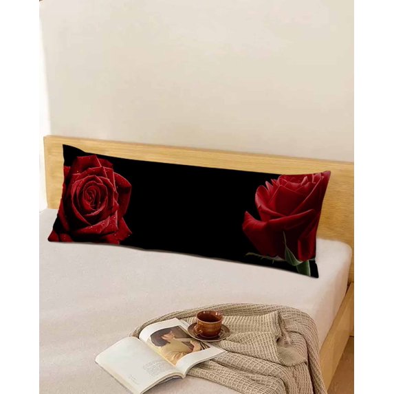 Red Rose Body Pillow Covers, Vintage Abstract Garden Flower Floral Black Soft Throw Pillow Cases with Invisible Zipper, Decorative Pillowcase Pillows Protectors for Sofa Bed Couchair 20"x54"