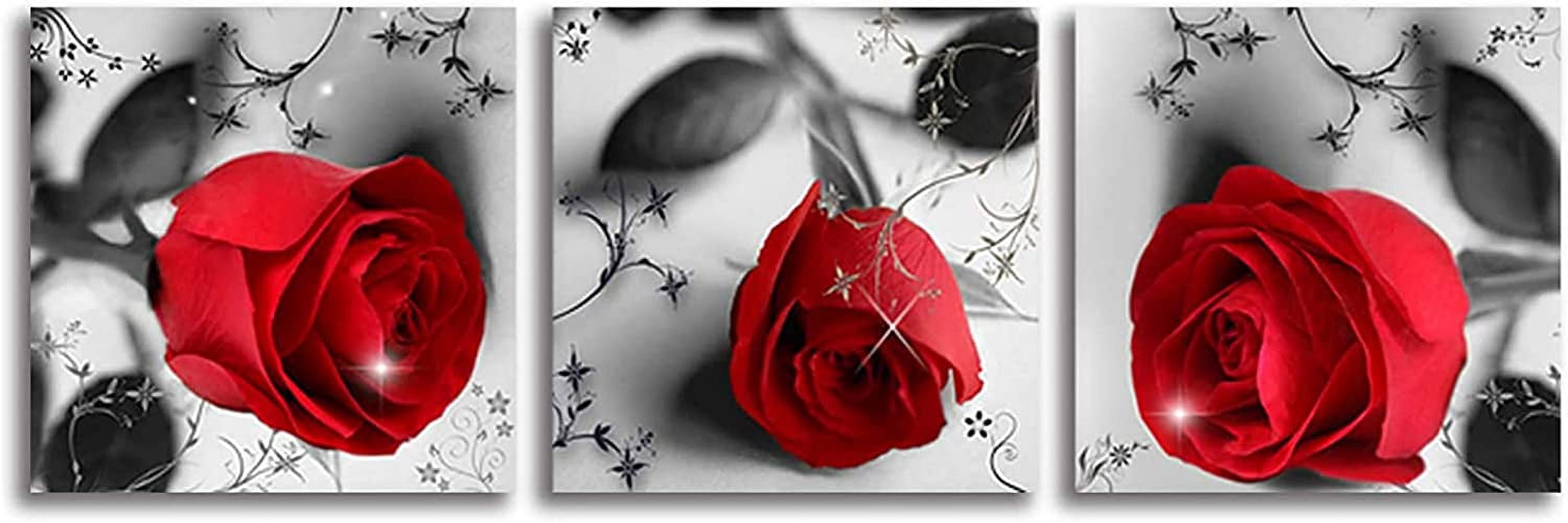 Red Rose Canvas Wall Art for Bedroom Decor,Red and Black Wall Decor ...
