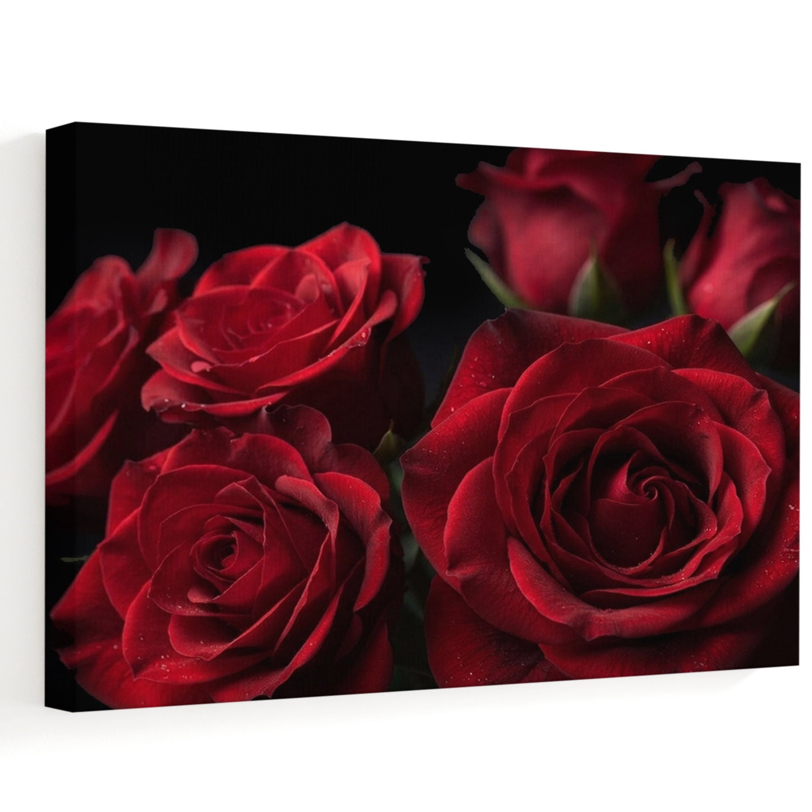 Red Rose Canvas Wall Art, Romantic Red Flower Botanical Black ...