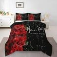 thumbnail image 1 of Red Rose Comforter Set Blooming Floral Botanical Leaf Bedding Set For Women Chic Modern Aesthetic Duvet Insert Valentines Day Gift Romance Theme Bed Set With 2 Pillowcases, King, 1 of 7
