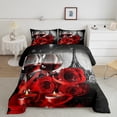thumbnail image 1 of Red Rose Comforter Set, Romantic 3D Rose Bedding Comforter Sets, Wine Glass Blossom Floral Bedding, Eiffel Tower Flower Petals Down Comforter Valentine's Day Bedroom Decor, Twin Size, 1 of 5