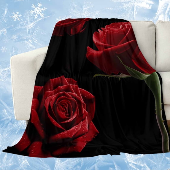 Red Rose Cooling Blanket,Lightweight Breathable Summer Throw Blanket with Double Sided Cold Effect,Vintage Abstract Garden Flower Floral Black Picnic Blankets Bed Sheet for Hot Sleepers 60"x80"