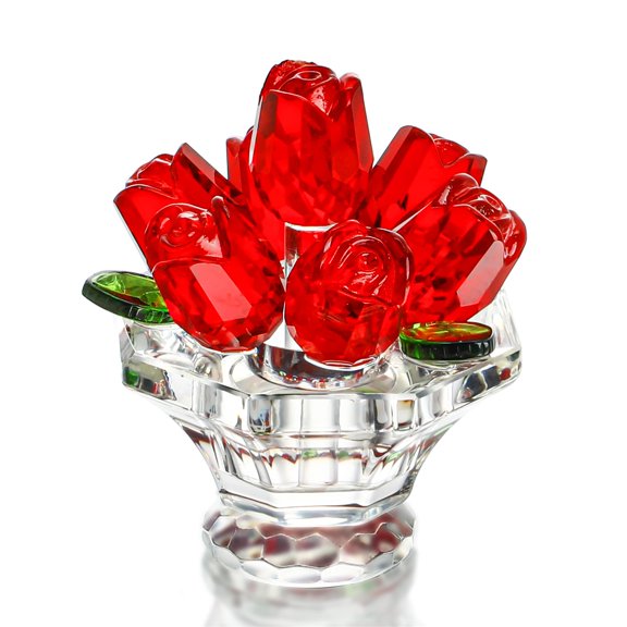 Red Rose Crystal Glass Rose Figurine Ornament Home Decor