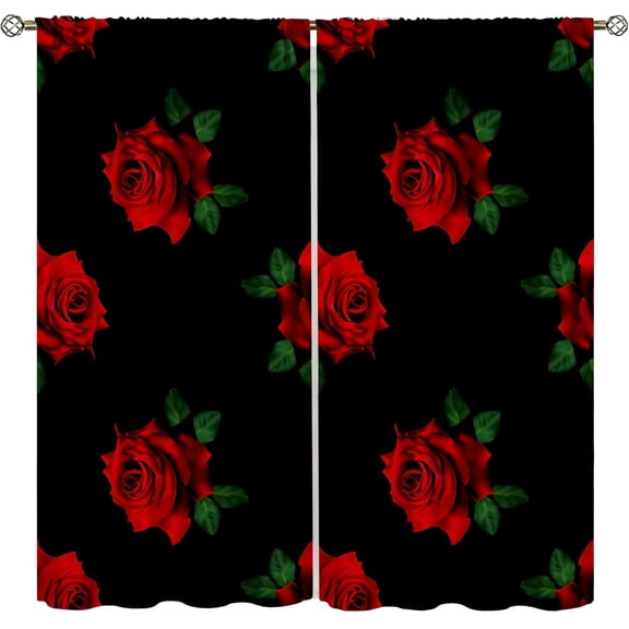 Red Rose Curtains, Romantic Rose Print Blackout Curtains Burgundy Red Rustic Retro Flower Window Treatments for Women Girls Home Decor Floral Drapes 2 Panels,42x54 Inch
