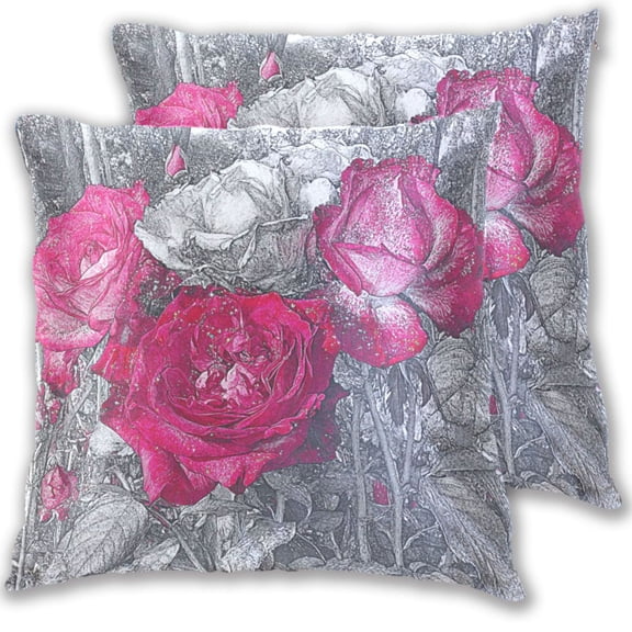 Red Rose Design Throw Pillow Covers 16x16 Inch 2 Packs Decorative Square for Living Room Couch Bed Sofa