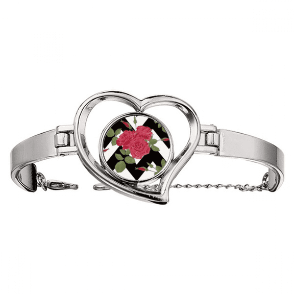 Red Rose Drawing Art Bracelet Heart Jewelry Wire Bangle