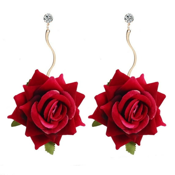 Red Rose Drop Dangle Earrings Flower Gardening Fashion Jewelry For Women Gifts