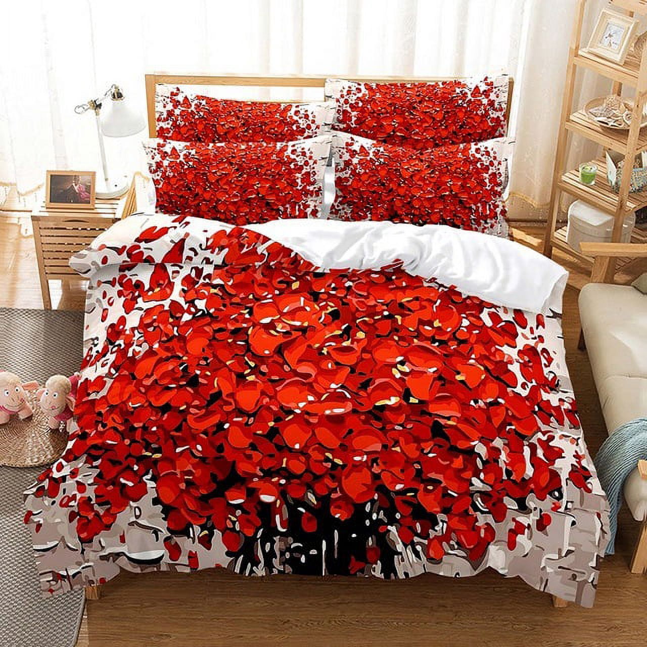 Red Rose Duvet Cover Floral Bedding Set Women 3D Printed Flower Duvet ...