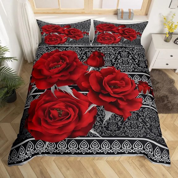 Red Rose Duvet Cover Set King Size for Water Drops Bedding Set tic Rose Flowers 2/3pcs Comforter Cover for Couples