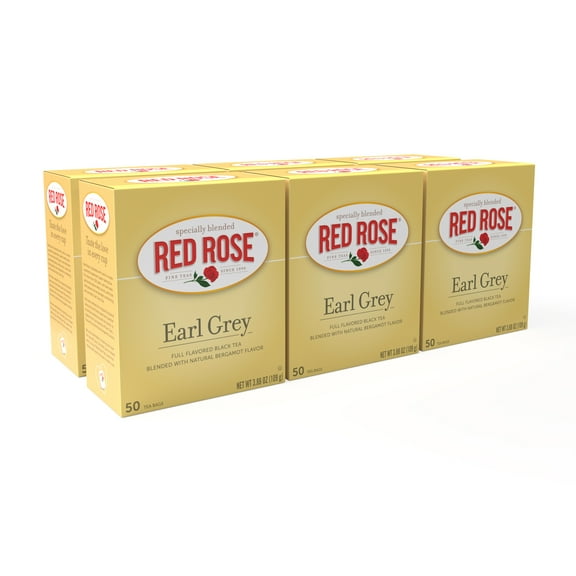Red Rose Earl Grey Tea Full Flavored Black Tea Specially Blended Strong Black Tea with 50 Individually Wrapped Tea Bags Per Box (Pack of 6) Contains Caffeine Brew Hot/Cold Original Black Tea
