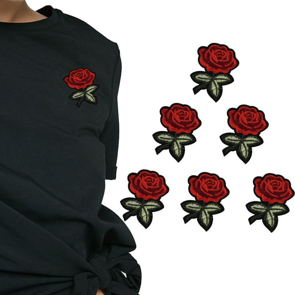 Red Rose Embroidered, Rose Embroidery Patch for Clothing and Bags, 5X7Cm Polyester with Sew-On Backing, Diy Decorative for Jeans and Jackets