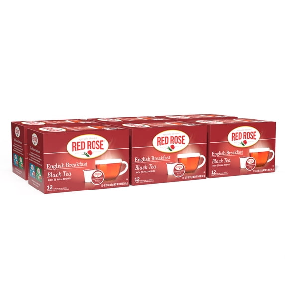 Red Rose English Breakfast Tea Specially Blended Robust Black Tea with 12 K-Cups Per Box (6Pack) Contains Caffeine Brew Hot/Cold Full Flavored Black Tea in the English Tradition K-Cup Pods for Keurig