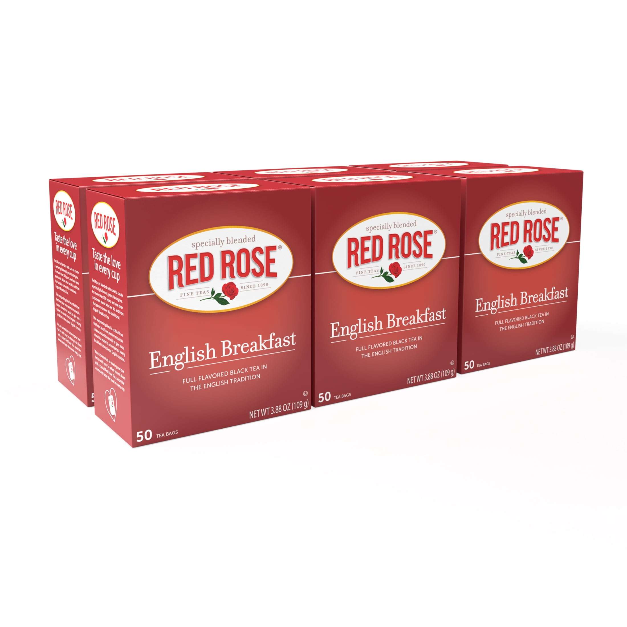 Red Rose English Breakfast Tea Specially Blended Strong Robust Black Tea with 50 Individually Wrapped Tea Bags Per Box (6pk) Contains Caffeine Brew Hot Full Flavored Black Tea in the English Tradition
