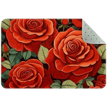 Red Rose Entryway Rug, 2x3 Area Rug Indoor Door Mat Non-slip Washable Floor Carpet Rug for Bedroom Office Dining Room Bathroom